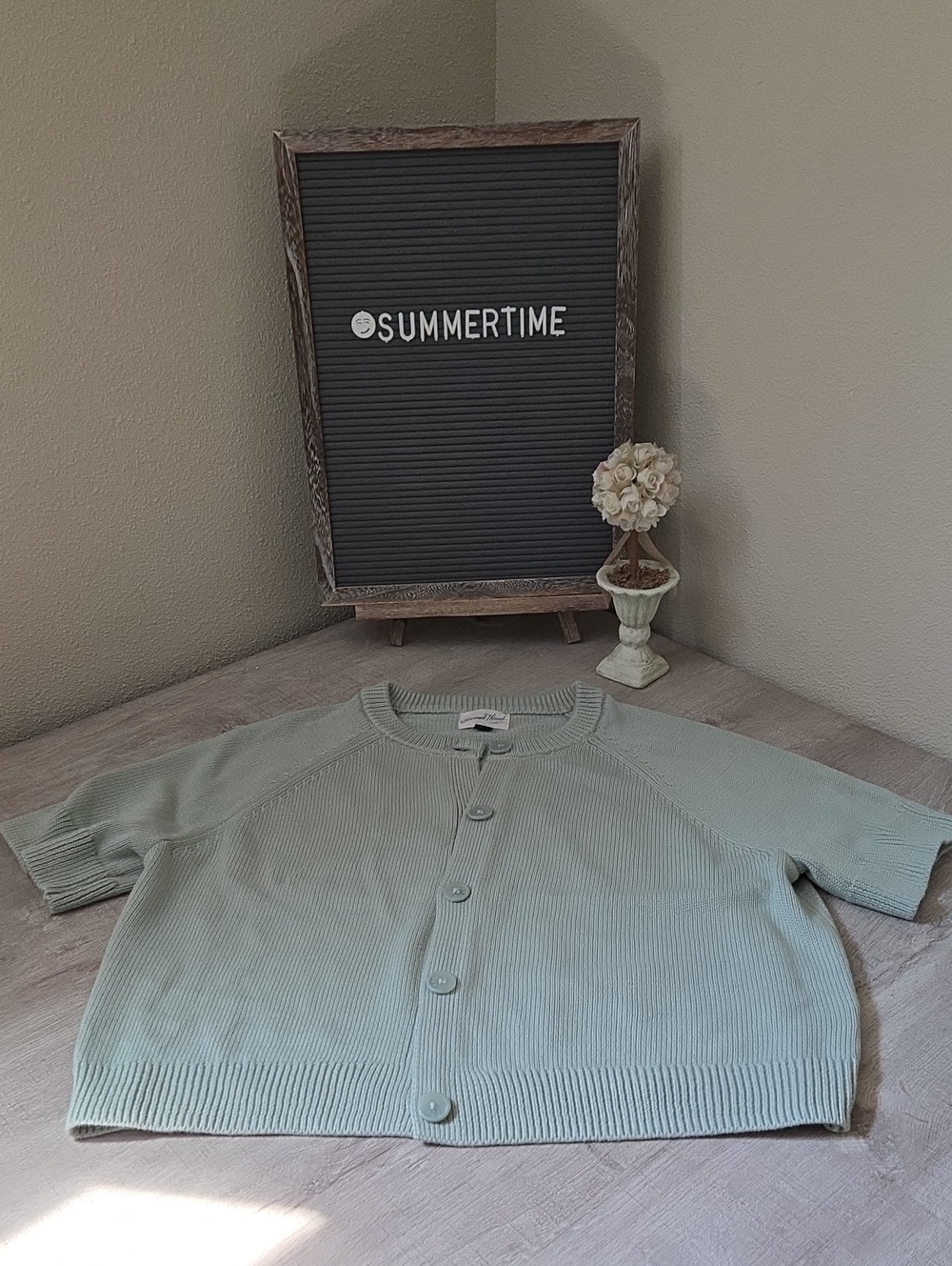 Light Sage Green Short Sleeve Button Cardigan